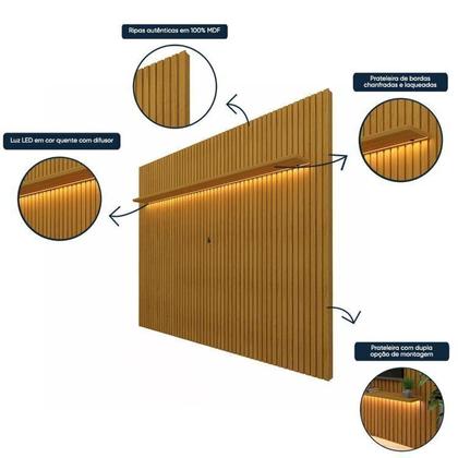 Imagem de Painel para Tv até 90 Polegadas Ripado com Led 280cm 100% Mdf Nobre