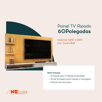 Imagem de Painel Para Tv Ripado Até 60 Polegadas Suspenso Com Prateleiras Home Rack Moderno Sala Quarto Luxo Bento CedroBali