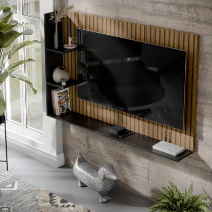 Imagem de Painel Para TV Smart Berlim Até 50 Polegadas - Elegância e Modernidade para Sua Sala - Ripado/Preto