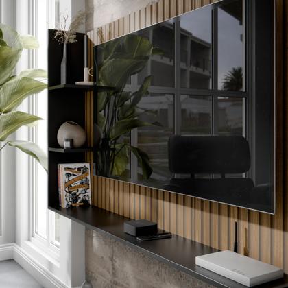 Imagem de Painel Para TV Smart Berlim Até 50 Polegadas - Elegância e Modernidade para Sua Sala - Ripado/Preto