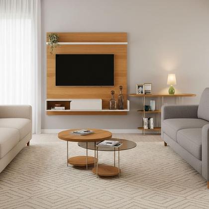 Imagem de Painel para TV Suspenso Evo com Kit Mesa de Centro Sky e Aparador Infinity Cinamomo Off White  HB Móveis