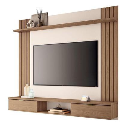 Imagem de Painel para TV Suspenso Solus e Mesa de Centro SKY Castanho Off White  HB Móveis