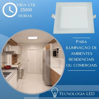 Imagem de Painel Plafon Led 18W Quadrado Embutir 3000K 22X22 Luminária Luz Amarela Teto Forro Pvc Gesso Quarto Sala Cozinha