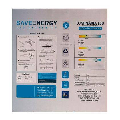 Imagem de Painel Plafon Led Sobrepor 22,5X22,5cm 20W 5700K Branco Bivolt - Save Energy - SE-240.598