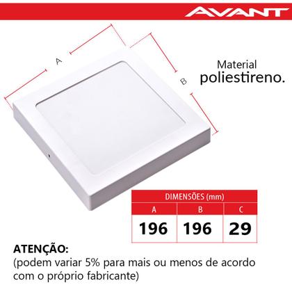 Imagem de Painel Pop 18w Sobrepor Quadrado Luz Branca 6500K Bivolt 22cm Avant