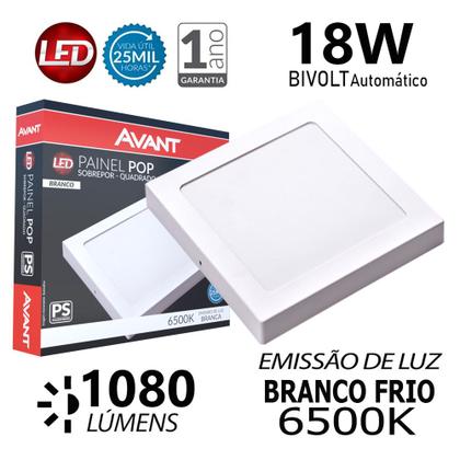 Imagem de Painel Pop 18w Sobrepor Quadrado Luz Branca 6500K Bivolt 22cm Avant