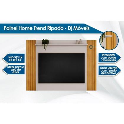 Imagem de Painel Quarto p/ TV até 55 Pol Trend Ripado Extensível 108x150cm Freijó/Off White - DJ Móveis