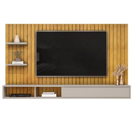 Imagem de Painel Quarto p/ TV até 60 Pol Friz 179x108cm Freijo/Off White - DJ Móveis