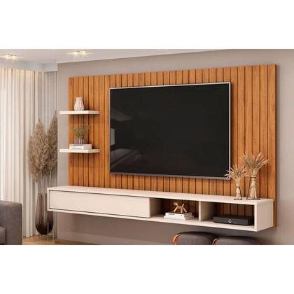 Imagem de Painel Quarto p/ TV até 60 Pol Friz 179x108cm Freijo/Off White - DJ Móveis