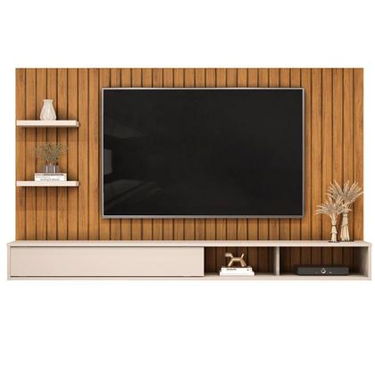 Imagem de Painel Quarto p/ TV até 60 Pol Friz 179x108cm Freijo/Off White - DJ Móveis