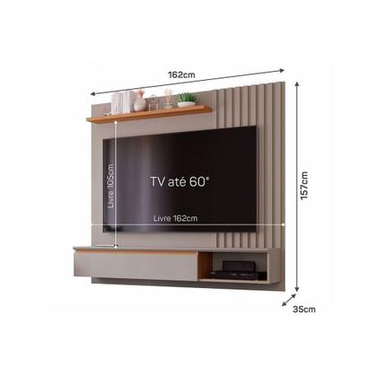 Imagem de Painel Quarto p/ TV até 60 Pol Panamá Plus Ripado c/ 1 Porta e Nicho 162x157cm Off White/Nature - Permóbili