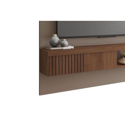 Imagem de Painel Quarto p/ TV até 65 Pol Jade Ripada 180x183cm Fendi/Havana - Caemmun