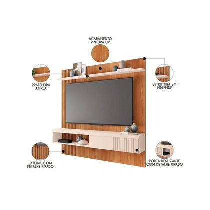 Imagem de Painel Quarto p/ TV até 65 Pol Jade Ripada 180x183cm Fendi/Havana - Caemmun