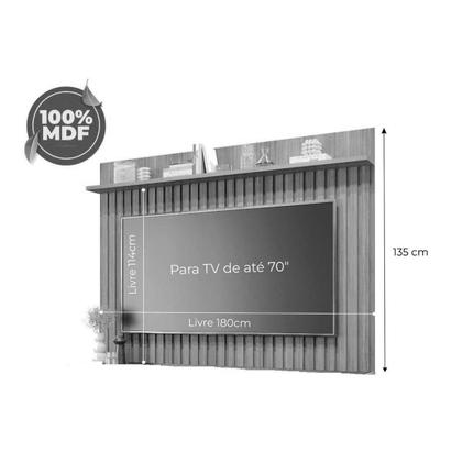 Imagem de Painel Quarto p/TV até 70 Pol Trend 100% MDF Ripado c/ Prateleira 180x135cm Cinamomo - Permóbili