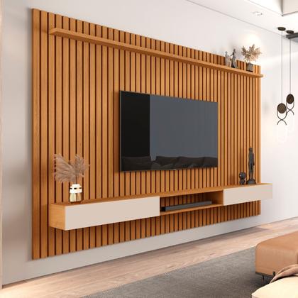 Imagem de Painel Ripado Com Nicho Bancada Amadeirado Para Sala 2m Versatil Tv Até 75