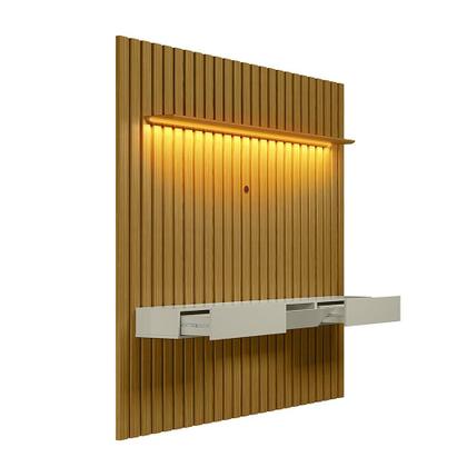 Painel Ripado com Rack Suspenso até 70 Polegadas Tulum com LED 1 PT 2 GV Cedro e Off White Alt 242 Larg 222 cm - Modern Imagem de Painel Ripado com Rack Suspenso até 70 Polegadas Tulum com LED 1 PT 2 GV Cedro e Off White Alt 242 Larg 222 cm