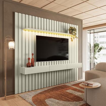 Imagem de Painel Ripado com Rack Suspenso até 70 Polegadas Tulum com LED 1 PT 2 GV Off White Alt 218 Larg 222 cm