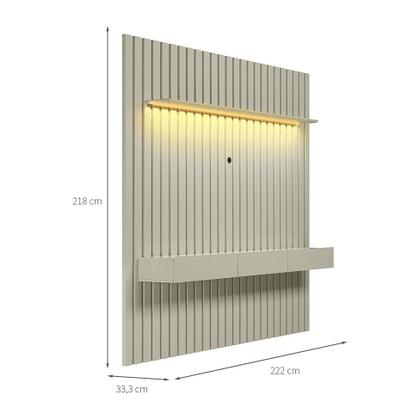 Imagem de Painel Ripado com Rack Suspenso até 70 Polegadas Tulum com LED 1 PT 2 GV Off White Alt 218 Larg 222 cm