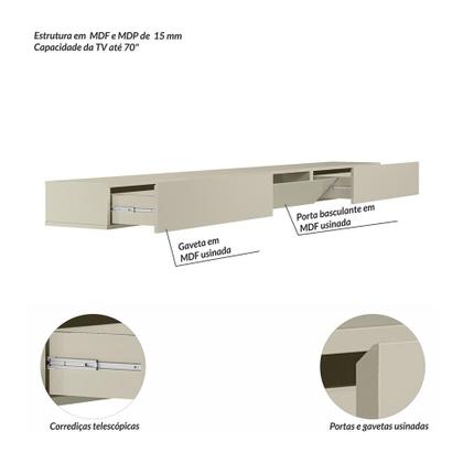 Imagem de Painel Ripado com Rack Suspenso até 70 Polegadas Tulum com LED 1 PT 2 GV Off White Alt 218 Larg 222 cm