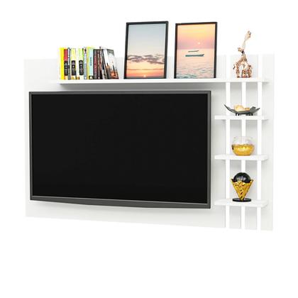 Imagem de Painel Ripado para TV até 32 Polegadas 120cmx76cm com Prateleiras Branco