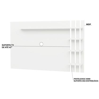 Imagem de Painel Ripado para TV até 32 Polegadas 120cmx76cm com Prateleiras Branco