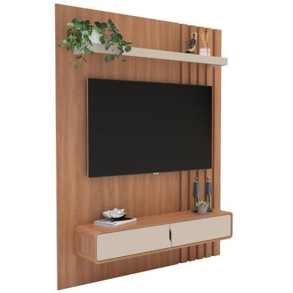Imagem de Painel Ripado para TV até 50 Polegadas 144,4cmx180cm 2 Portas Otto Marrom Freijó