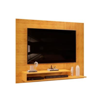 Imagem de Painel Ripado para TV até 50 Polegadas MDF 136CMX107,8cm 2 Prateleiras Nando Marrom