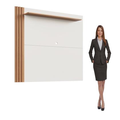 Imagem de Painel Ripado para TV até 55 Polegadas 136cmx120cm Detalhe Texas Bege Freijó/Off White