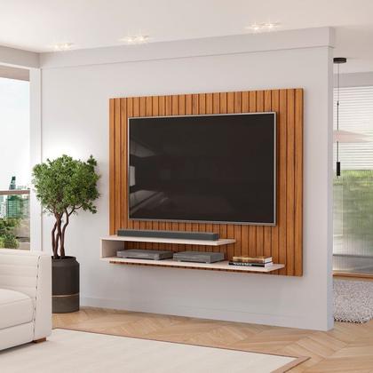 Imagem de Painel Ripado para TV até 55 Polegadas MDF 134,5CMX108CM Frisado Decorativo com Nicho Ripe Marrom