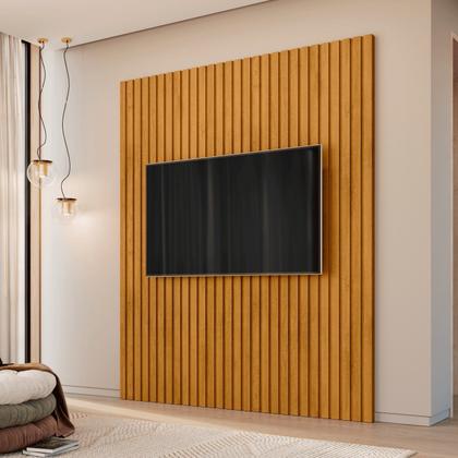 Imagem de Painel Ripado para TV até 65 Polegadas 100% MDF 160CMX220CM 1 Prateleiras Roma