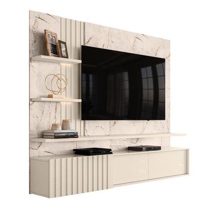 Imagem de Painel Ripado para TV até 65 Polegadas com LED 2 Portas 167,5x200cm Atena Yescasa Branco