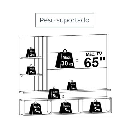 Imagem de Painel Ripado para TV até 65 Polegadas com LED 2 Portas 167,5x200cm Atena Yescasa Branco