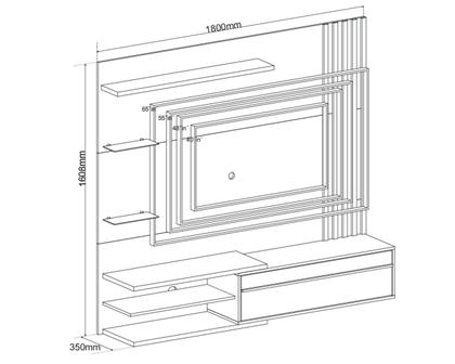 Imagem de Painel Ripado para TV até 65 Polegadas MDF 180CMX160,8cm 1 Porta Basculante Zinder Bege