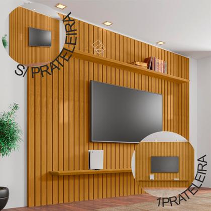 Imagem de Painel Ripado para TV até 75 Polegadas 100% MDF 230CMX220CM 2 Prateleiras Roma Marrom