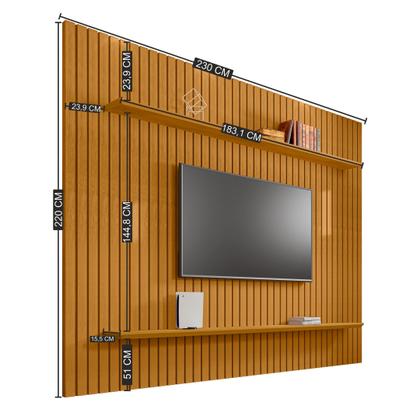 Imagem de Painel Ripado para TV até 75 Polegadas 100% MDF 230CMX220CM 2 Prateleiras Roma Marrom