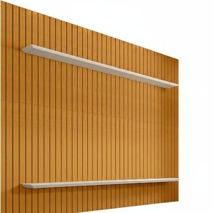 Imagem de Painel Ripado para TV até 75 Polegadas com LED 100% MDF 230CMX220CM 2 Prateleiras Roma