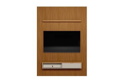 Imagem de Painel Ripado para TV até 75 Polegadas MDF 180CMX250CM Modular 1 Nicho 1 Prateleira Marrom