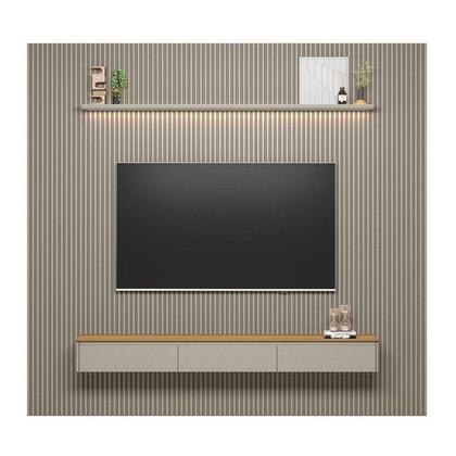 Imagem de Painel Ripado para TV até 80 Polegadas com LED MDF 297CMX250CM Modular Cinza Tauari/Gris Fosco