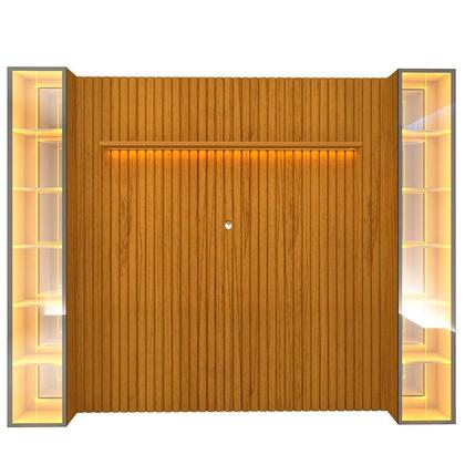 Imagem de Painel Ripado para TV até 84 Polegadas com LED 100% MDF 304,8CMX217CM 2 Cristaleiras com LED e Espelho Nobre Clean Luminare