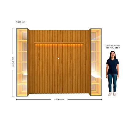 Imagem de Painel Ripado para TV até 84 Polegadas com LED 100% MDF 304,8CMX217CM 2 Cristaleiras com LED e Espelho Nobre Clean Luminare
