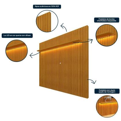 Imagem de Painel Ripado para TV até 90 Polegadas 100% MDF com LED 228,8CMX217CM Nobre Marrom