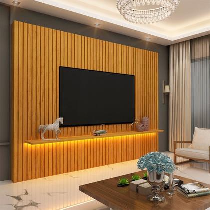 Imagem de Painel Ripado para TV até 90 Polegadas 100% MDF com LED 228,8CMX217CM Nobre Marrom