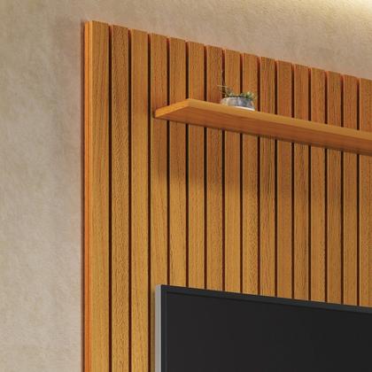 Imagem de Painel Ripado Suspenso para TV até 55 Polegadas 100% MDF 138,6cmx240cm 2 Gavetas Arbo Marrom Cedro/Off White