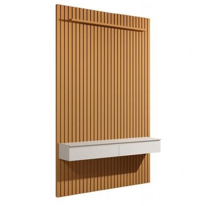 Imagem de Painel Ripado Suspenso para TV até 55 Polegadas 100% MDF 138,6cmx240cm 2 Gavetas Arbo Marrom Cedro/Off White