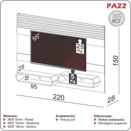 Imagem de Painel Ripado Suspenso para TV até 65 Polegadas 100% MDF 220CMX150CM 2 Nichos