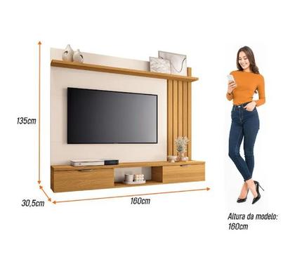 Imagem de Painel Ripado Tv até 55 1,60m  2 Portas HB Lets Cinamomo / Off White