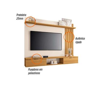 Imagem de Painel Ripado Tv até 55 1,60m  2 Portas HB Lets Cinamomo / Off White
