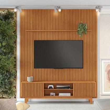 Imagem de Painel Riso Com Rack Trunfo 2 Portas Ripadas Pés MDF JCM Movelaria