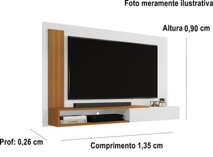 Imagem de Painel Sala De Estar Para TV Até 50" Estante De Parede Com Porta E Nicho Denver Branco Com Nature G2 Plus