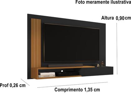 Imagem de Painel Sala De Estar Para TV Até 50" Estante De Parede Com Porta E Nicho Denver Preto Com Nature G2 Plus